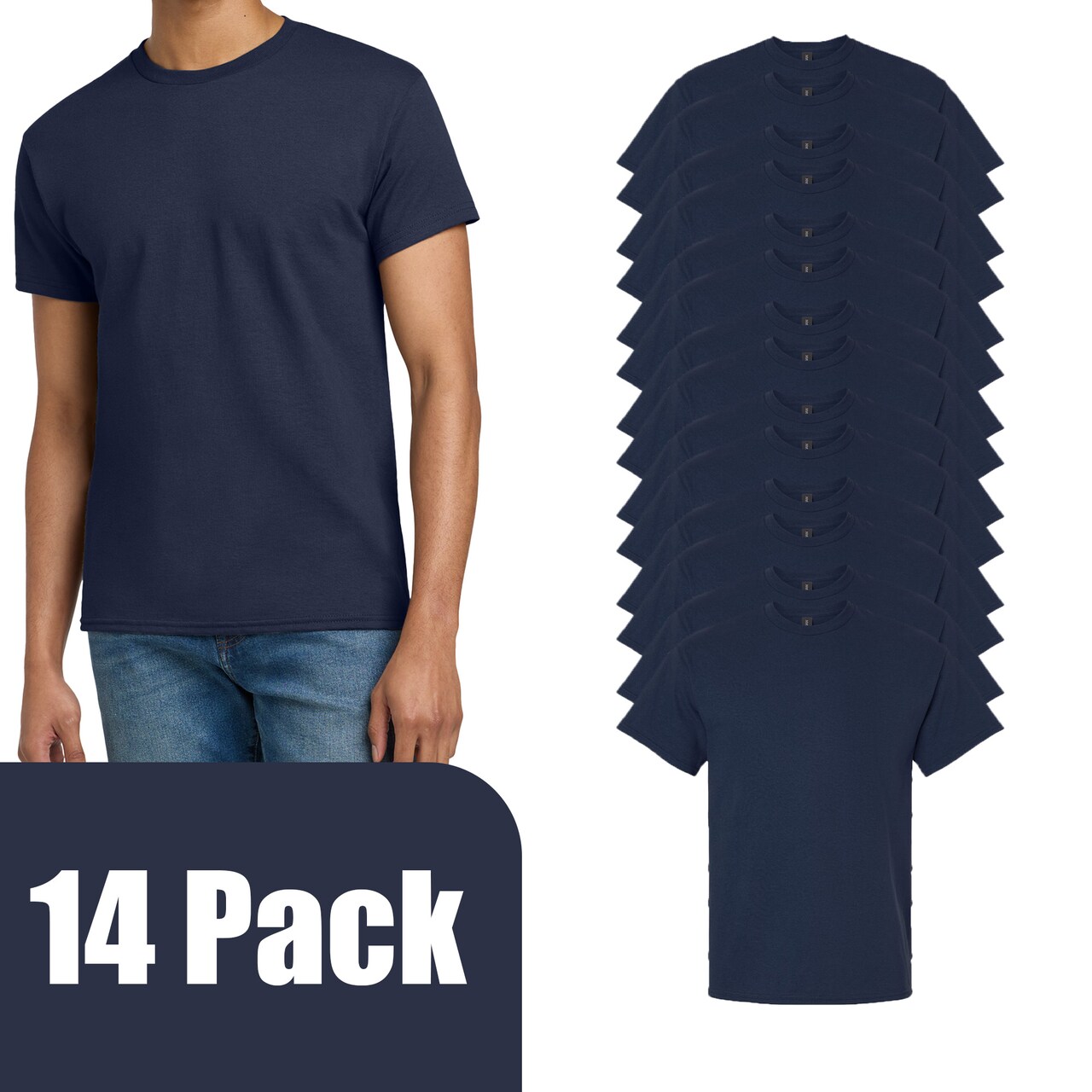 Gildan Men's Ultra Cotton Short Sleeve T-Shirt (2-14 Pack) Craft Bundle Blank Tee for DIY Printing, Navy